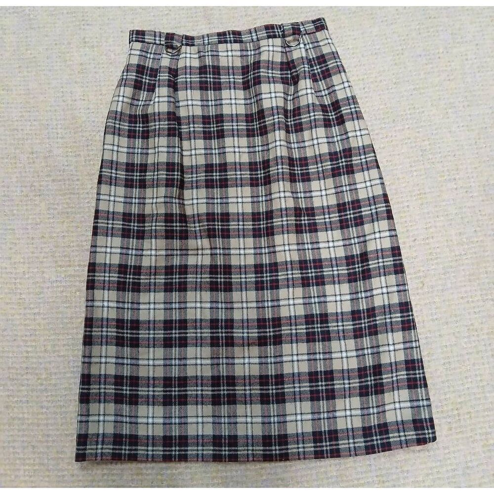 Vintage century Boston long wool pencil skirt womens 28 waist plaid beige red - Picture 3 of 9